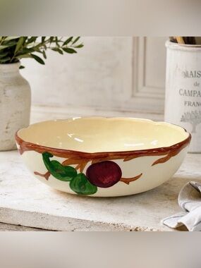 Vintage Franciscan Apple 9” Serving Bowl USA Hand Decorated Oven Safe MCM